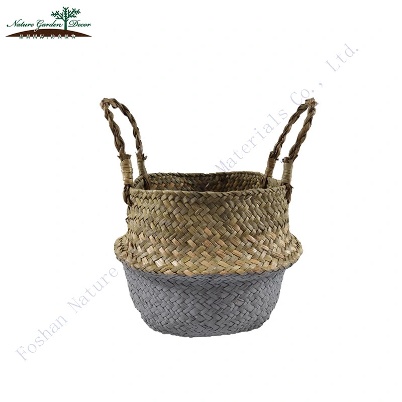 Small Belly Baskets Seagrass for Plants and Flowers Decor Blue Woven Basket Storage