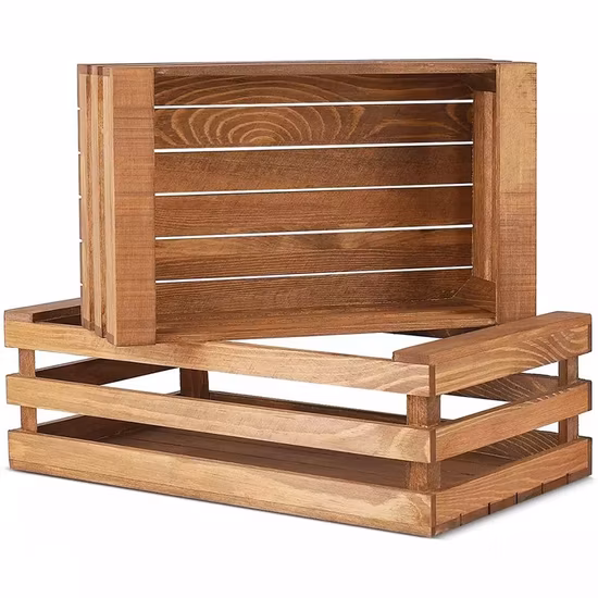 Rustikale Nistkästen aus Holz, Geschenkkorb aus Holz mit Griff, Organizer aus Holz, Kistenkorb
